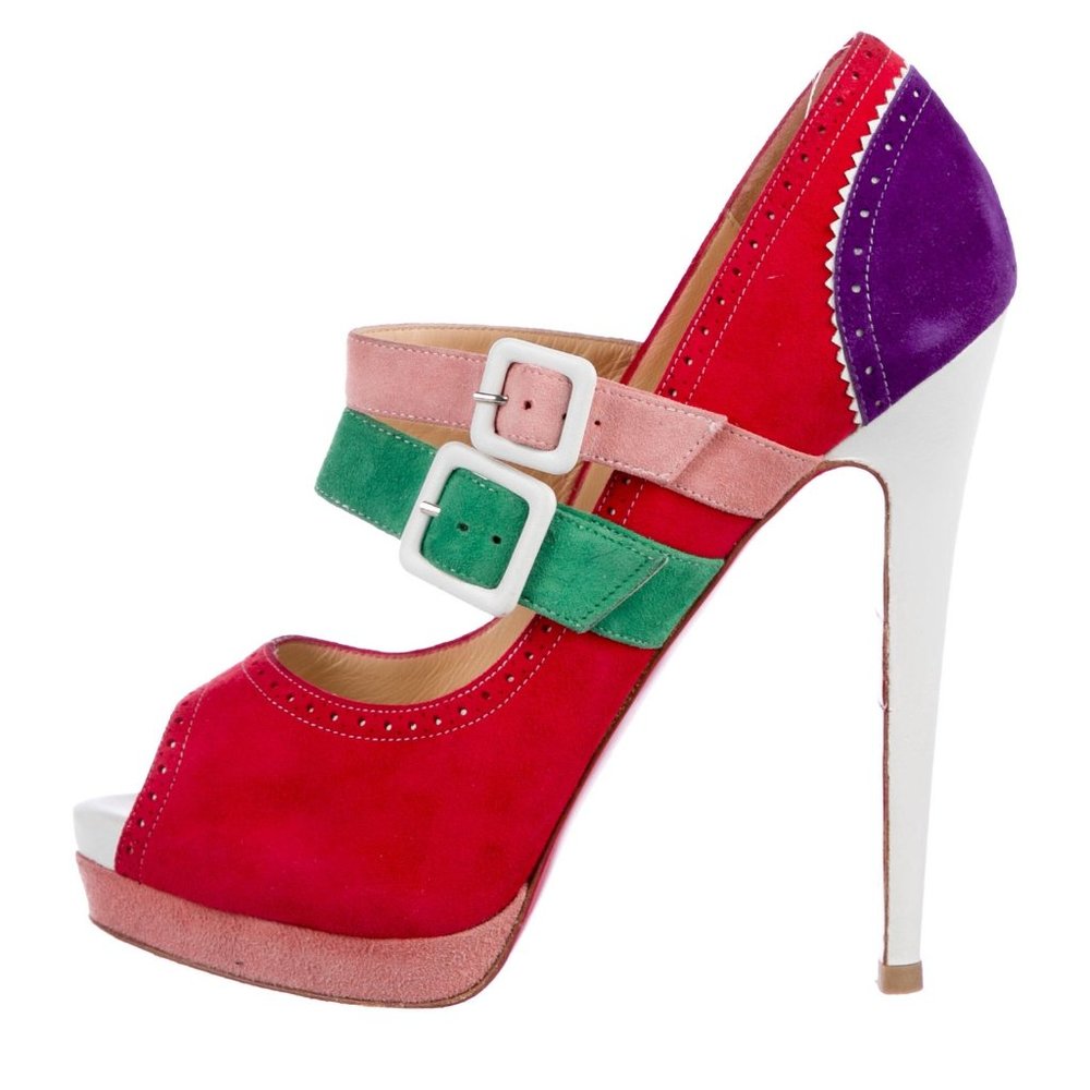 CHRISTIAN LOUBOUTIN Suede Platform Pumps Size: 8